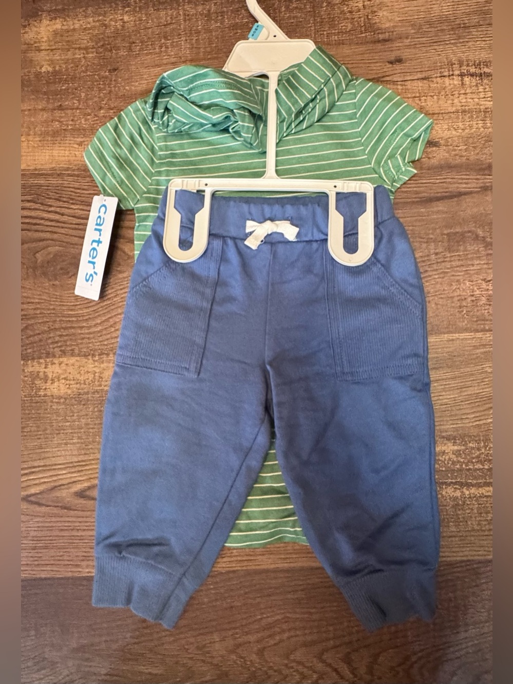 Carter's Green and Blue Striped Hooded One-Piece Bodysuit - Picture 2 of 7